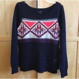 American Eagle Outfitters Wool Blend Fair Isle Sweater Blue Nordic Snowflake M